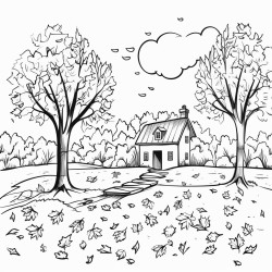 create a late fall scene with leaves falling