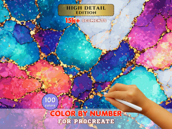 Abstract Crystal Paint by Number for Procreate – Luxury Gold Marble Art (Digital Download)
