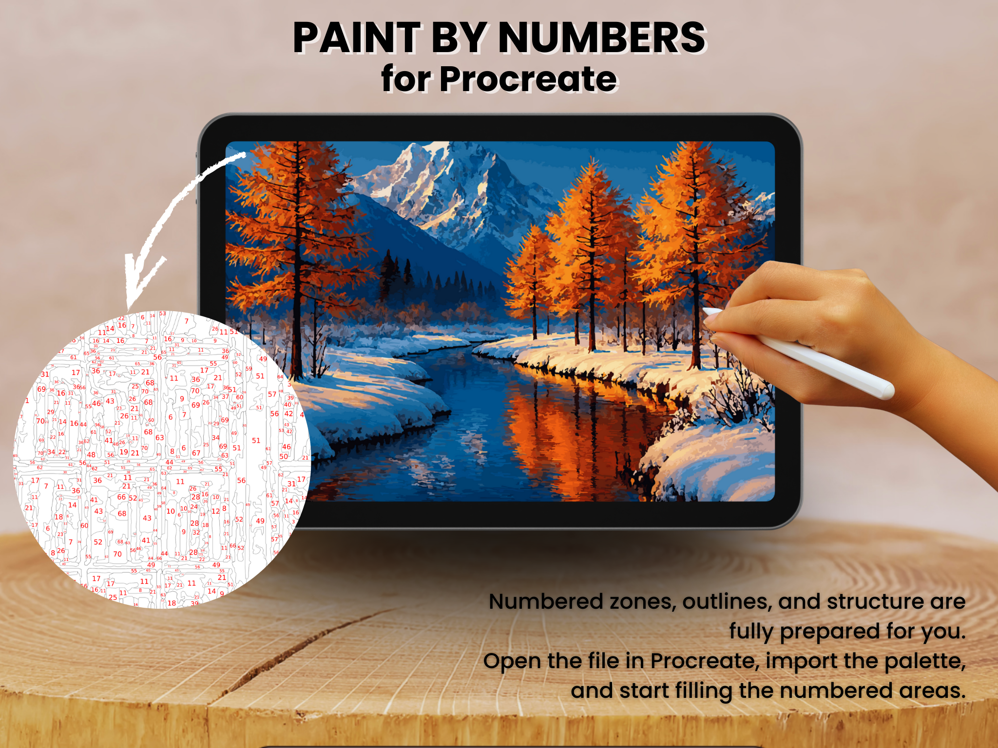 Autumn Mountain River Paint by Number for Procreate (Digital Download