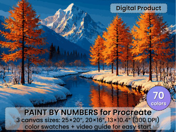 Autumn Mountain River Paint by Number for Procreate (Digital Download
