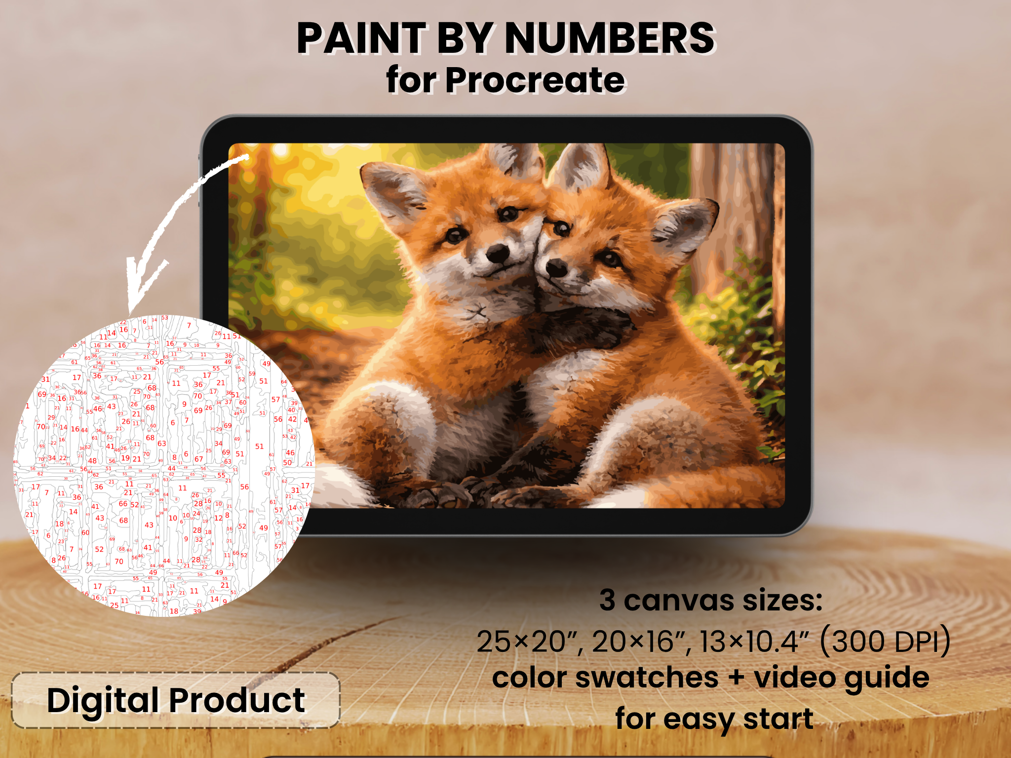 Baby Foxes Paint by Number for Procreate – Forest Animals Digital Art (Digital Download)