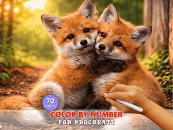 Baby Foxes Paint by Number for Procreate – Forest Animals Digital Art (Digital Download)