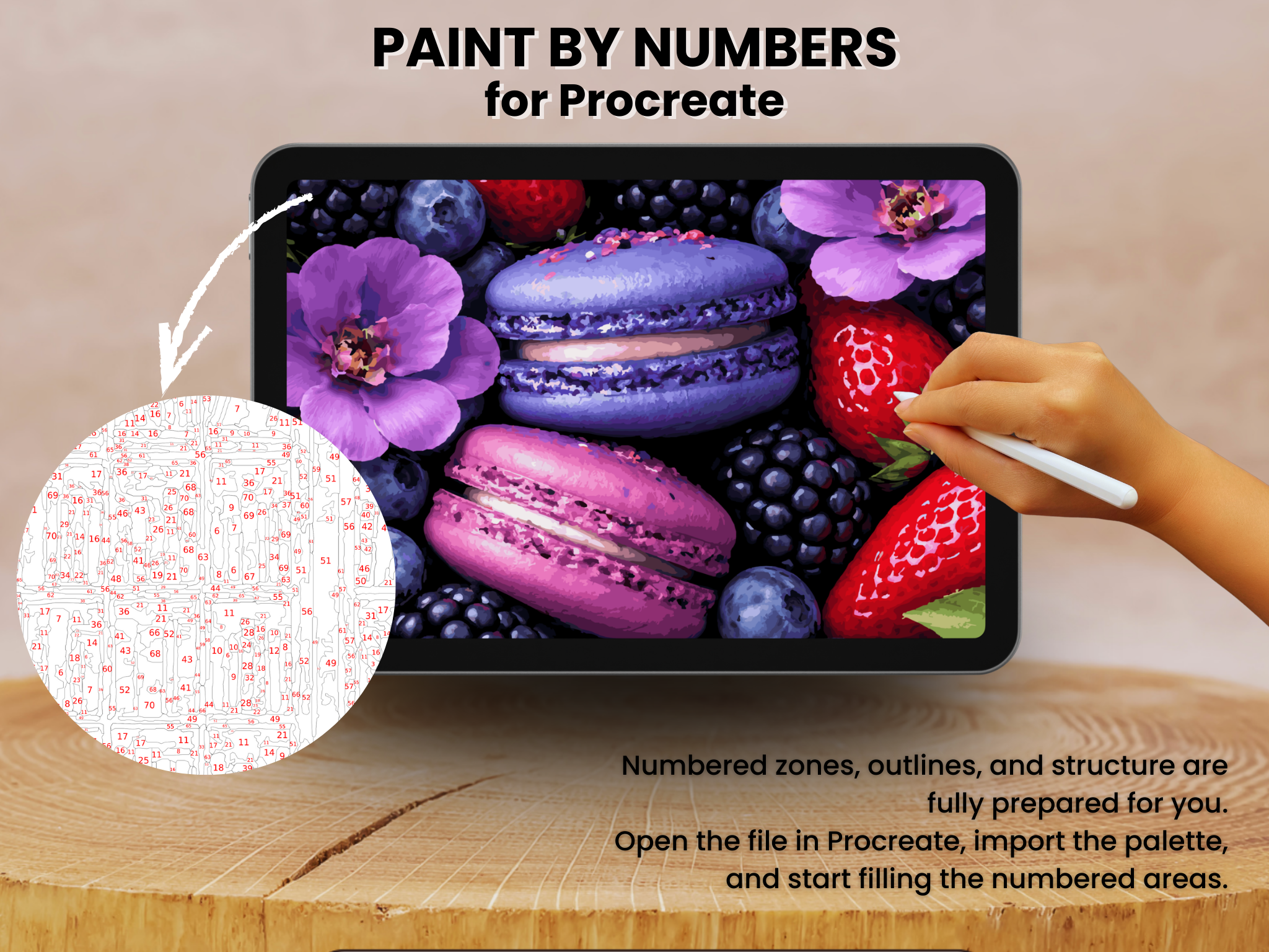Berry Macarons Paint by Number for Procreate – Dessert Art | Digital Download