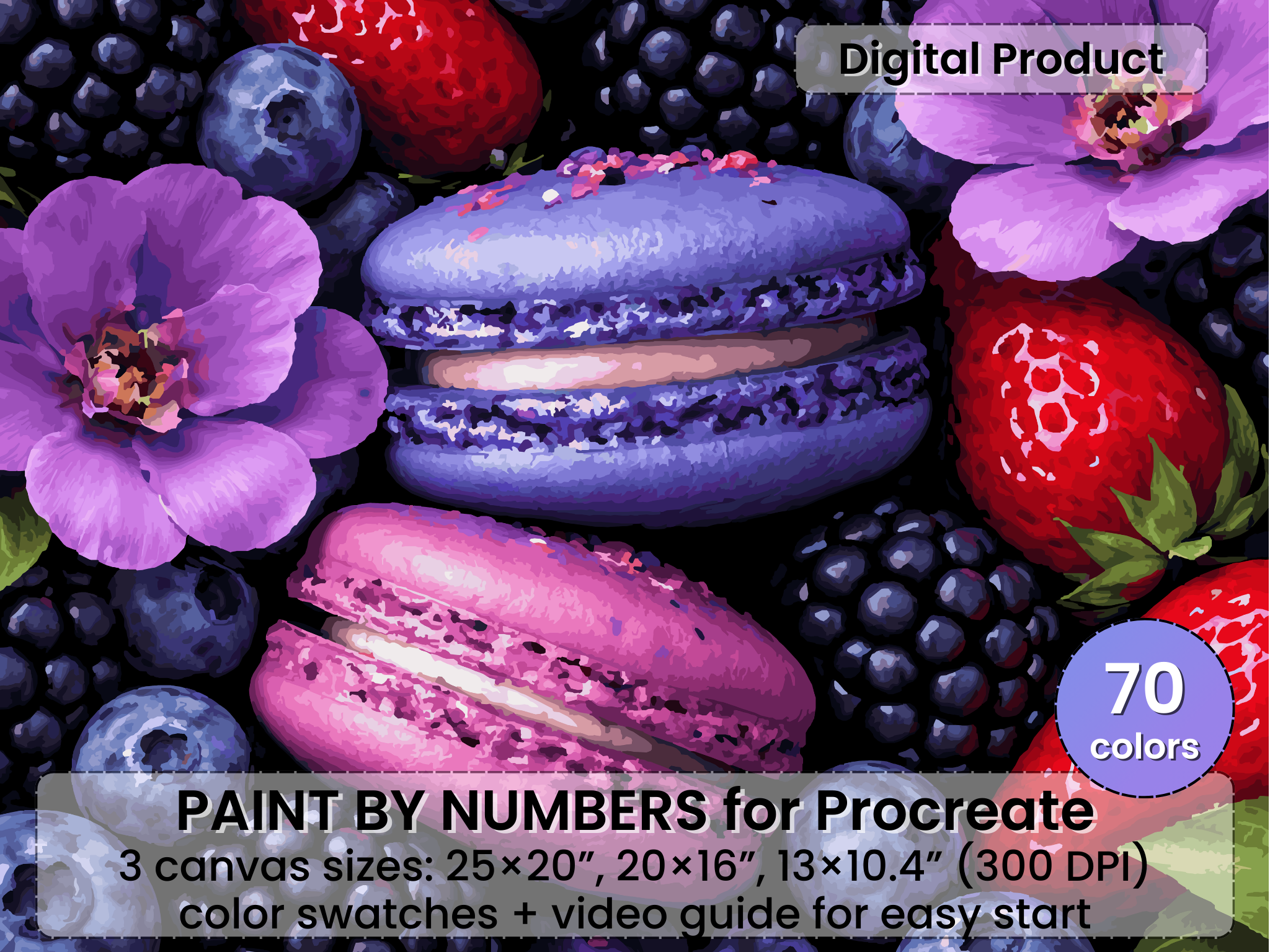 Berry Macarons Paint by Number for Procreate – Dessert Art | Digital Download
