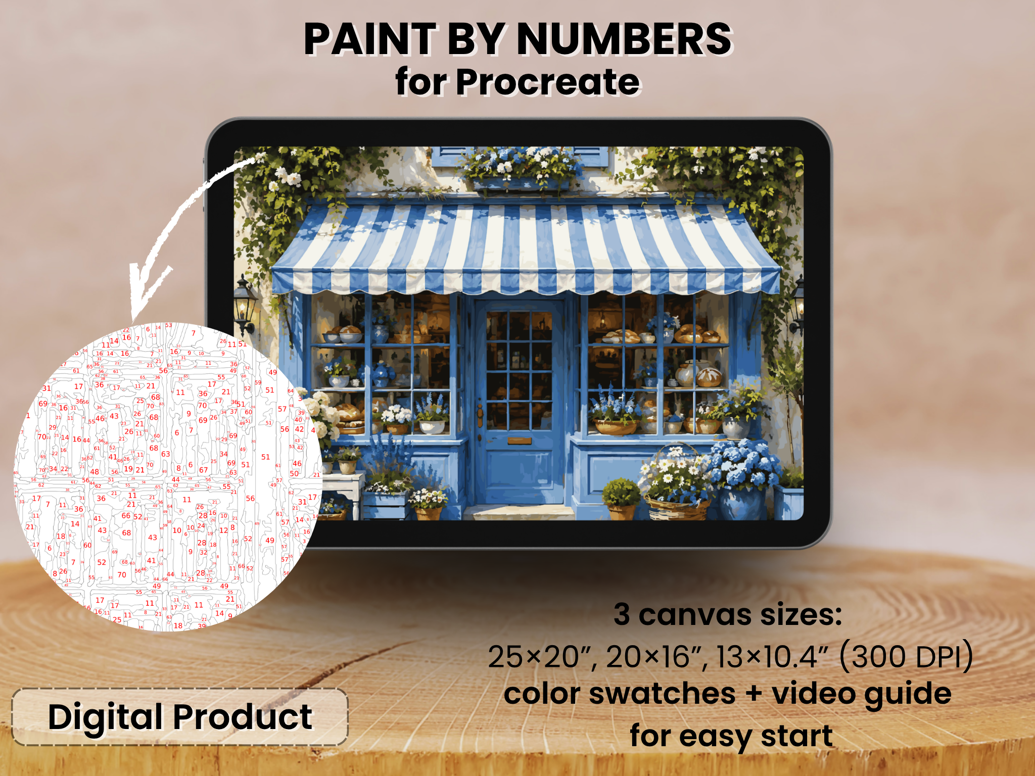Blue Cottage Bakery Paint by Number for Procreate – Charming Floral Shop | Digital Download