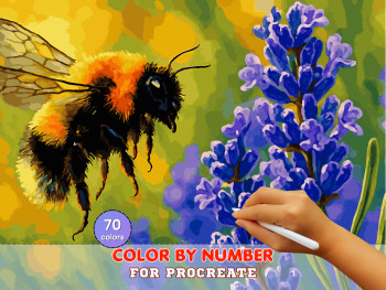 Bumblebee and Lavender Paint by Number for Procreate – Summer Pollinator Garden | Digital Download