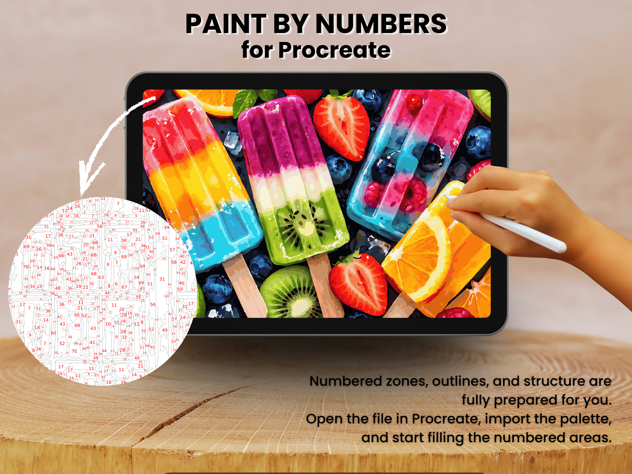 Colorful Fruit Popsicles Paint by Number for Procreate – Summer Ice Cream Art (Digital Download)