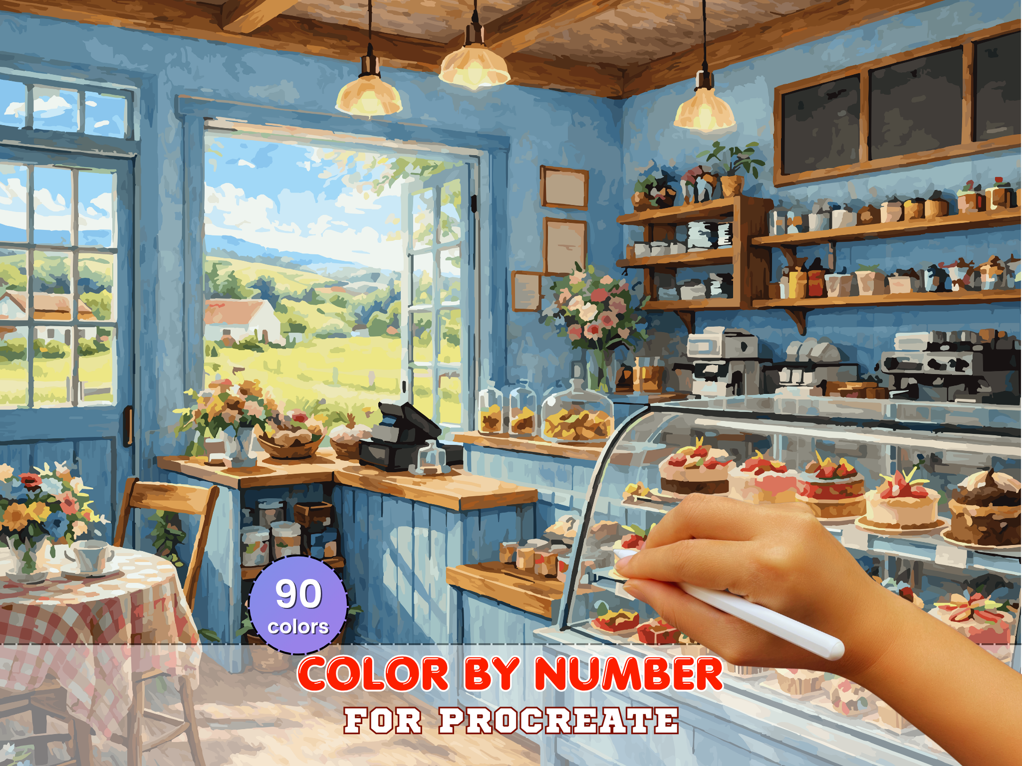 Cozy Bakery Interior Paint by Number – Charming Cafe Scene, Desserts (Digital Download)