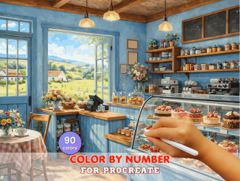 Cozy Bakery Interior Paint by Number – Charming Cafe Scene, Desserts (Digital Download)