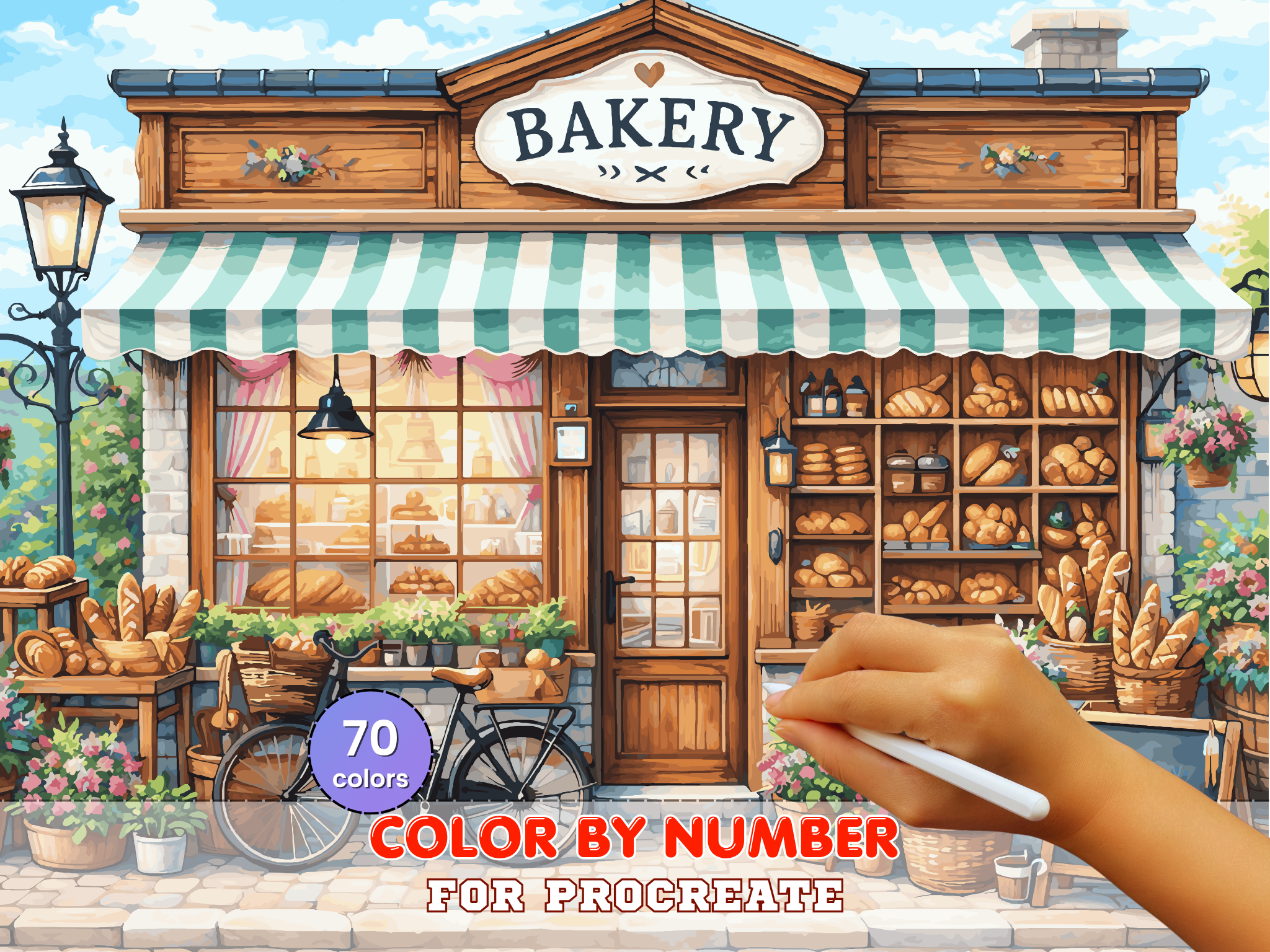 Cozy Bakery Paint by Number for Procreate – Cottage Street Art | Digital Download