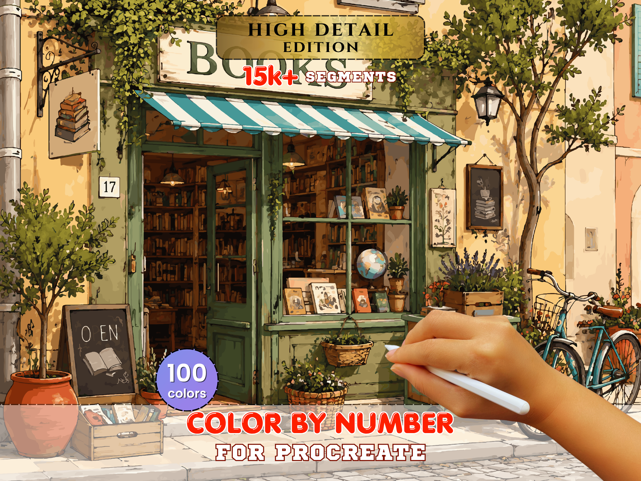 适用于Procreate的温馨书店数字填色 – 迷人的欧洲店面 | 数字下载