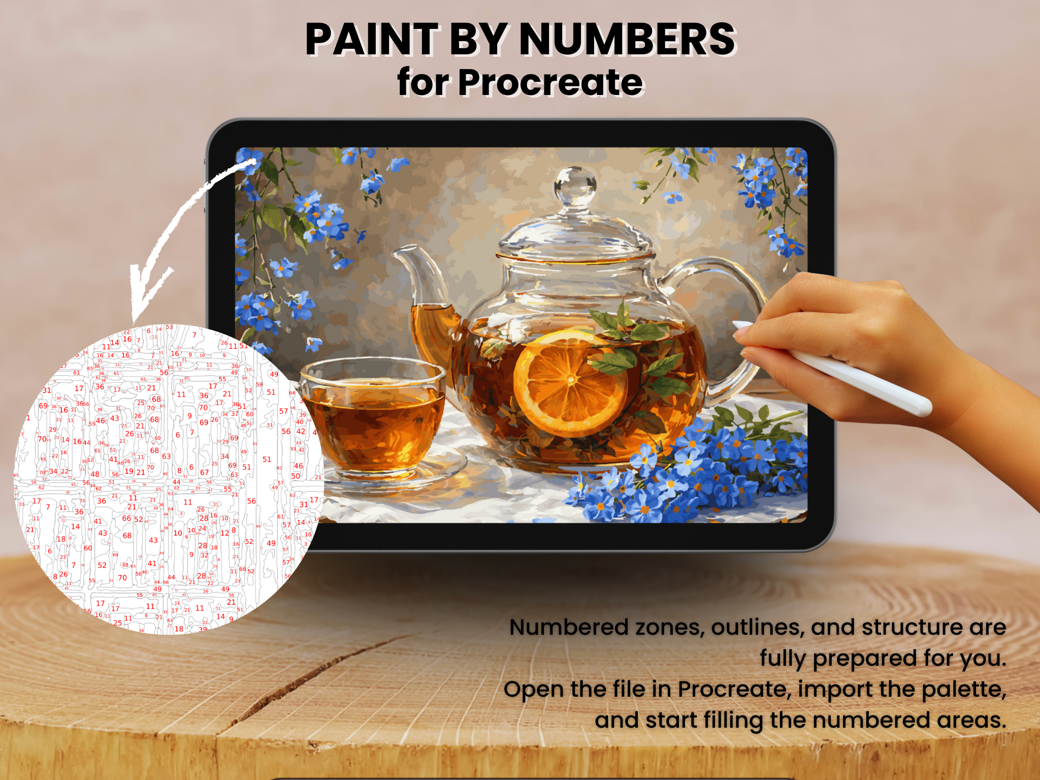 Cozy Herbal Tea Paint by Number for Procreate – Floral Still Life | Digital Download