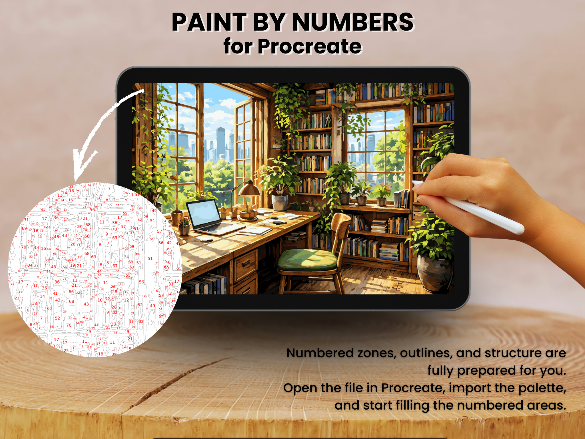 Cozy Home Office Paint by Number for Procreate – Nature Workspace | Digital Download