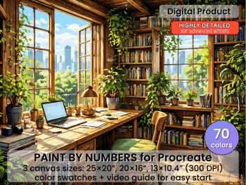 Cozy Home Office Paint by Number for Procreate – Nature Workspace | Digital Download