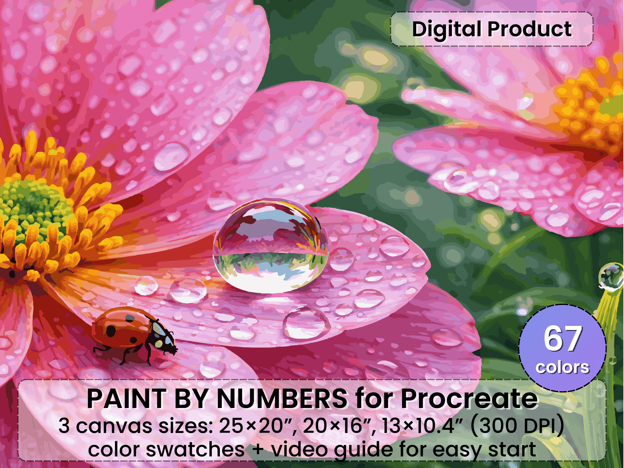 Dewy Pink Flower Paint by Number for Procreate – Soft Botanical Mood | Digital Download