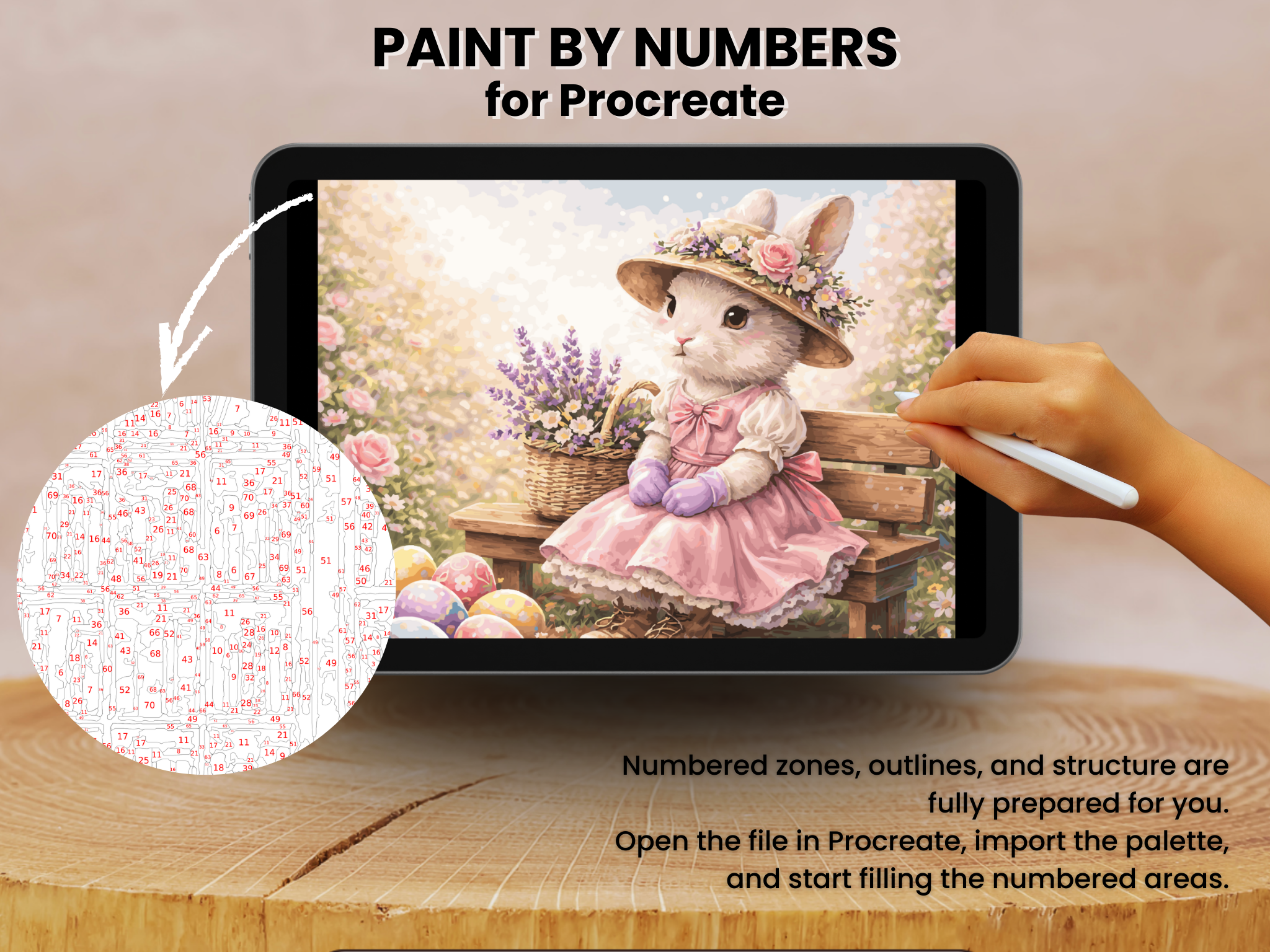 Easter Bunny Paint by Number Procreate – Spring Rabbit Art (Digital Download)