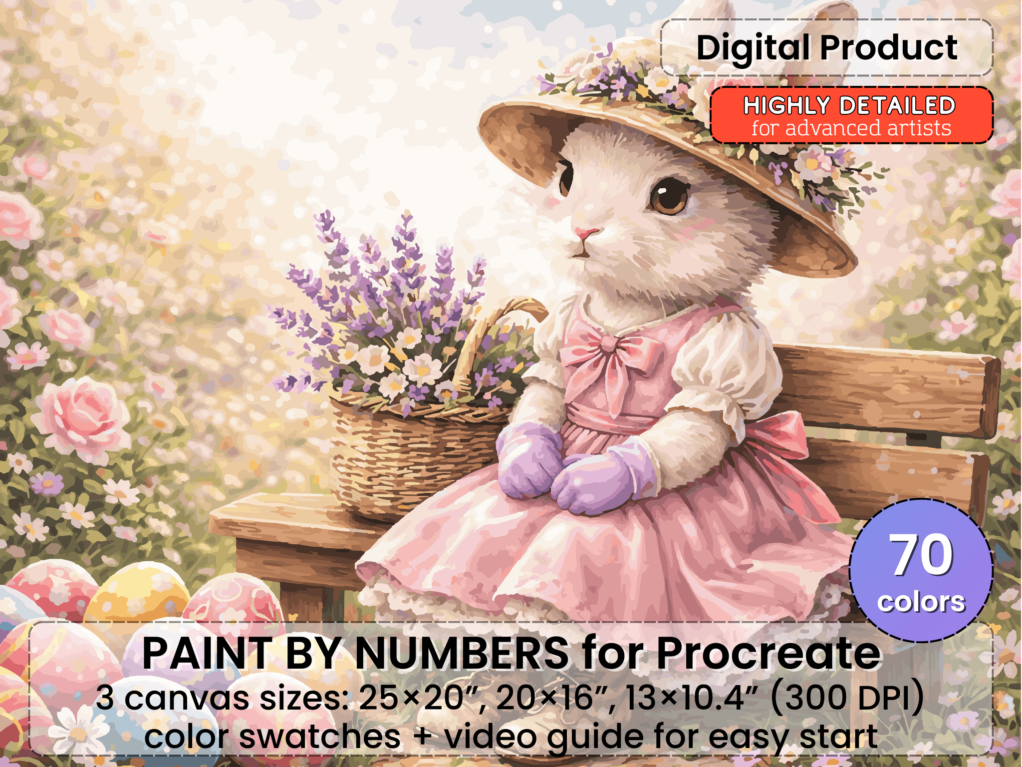 Easter Bunny Paint by Number Procreate – Spring Rabbit Art (Digital Download)