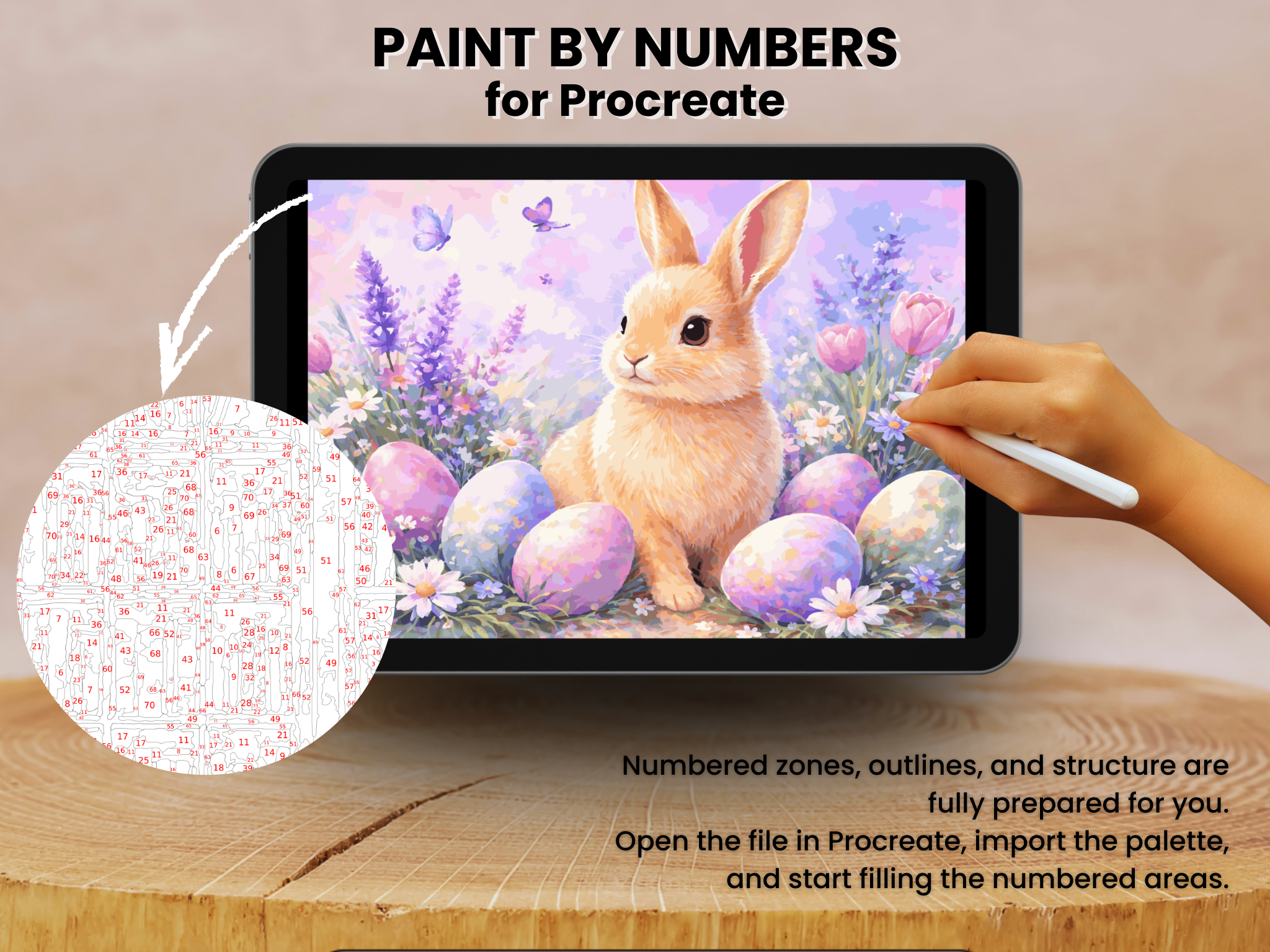 Easter Bunny Paint by Numbers for Procreate – Pastel Spring Art (Digital Download)
