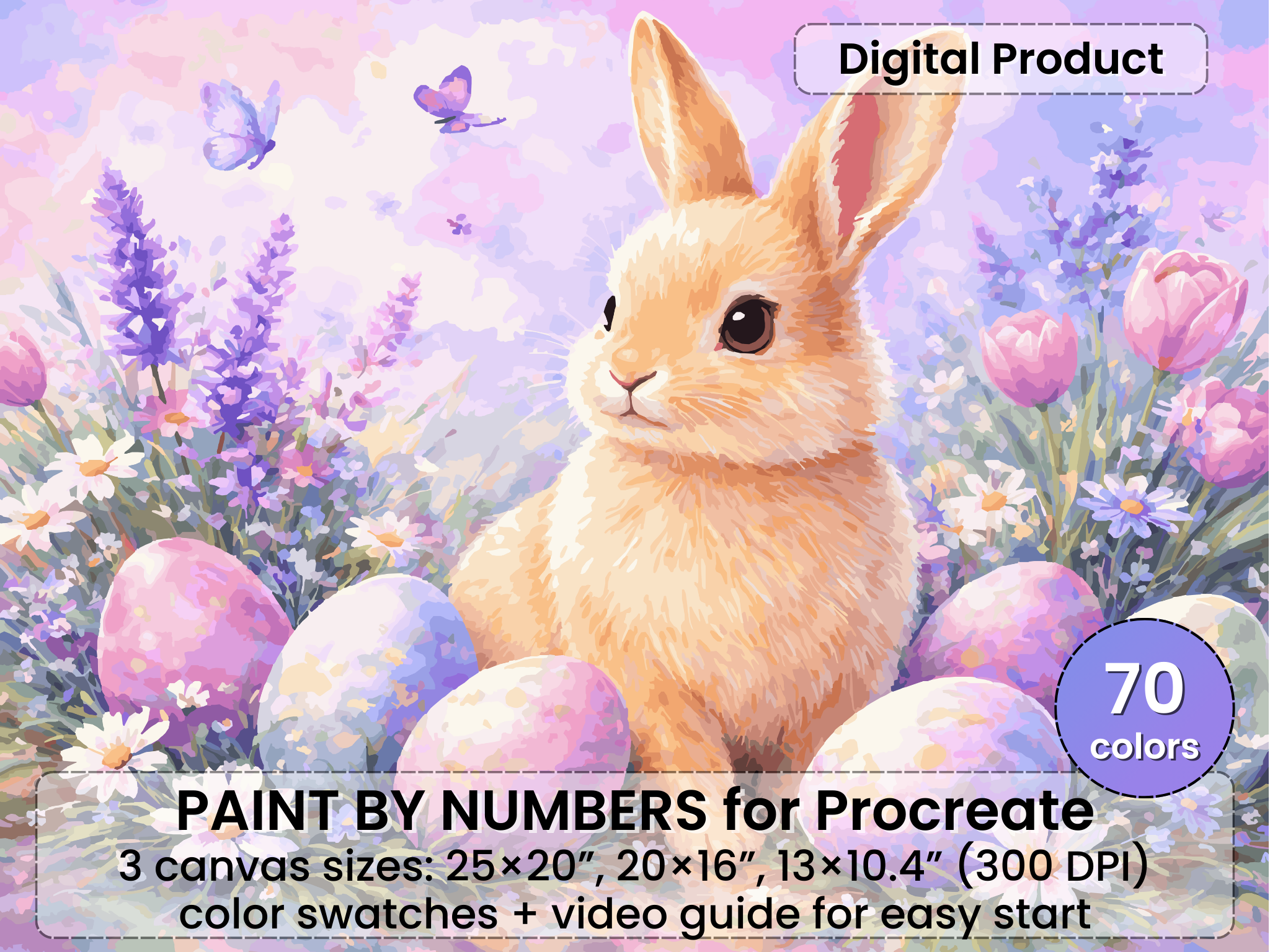 Easter Bunny Paint by Numbers for Procreate – Pastel Spring Art (Digital Download)