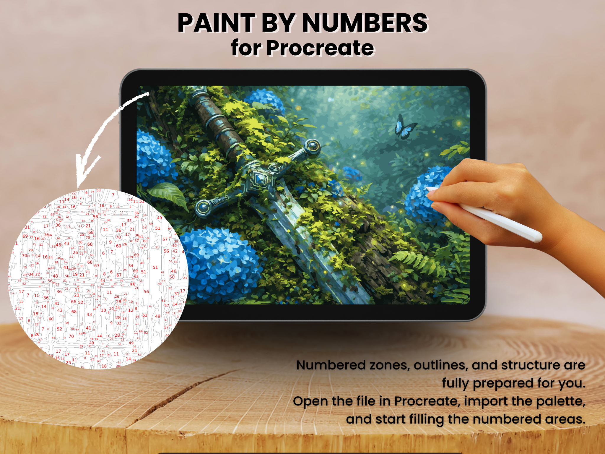 Enchanted Forest Sword Paint by Number for Procreate – Fantasy Moss Art | Digital Download