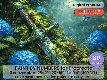 Enchanted Forest Sword Paint by Number for Procreate – Fantasy Moss Art | Digital Download