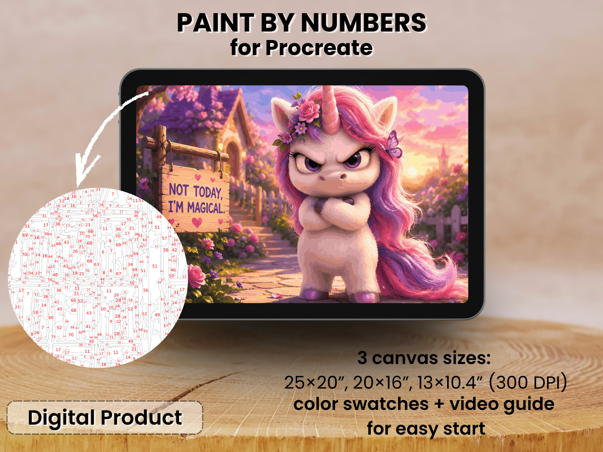 Grumpy Unicorn Paint by Number for Procreate – Funny Magical Fantasy Character | Digital Download