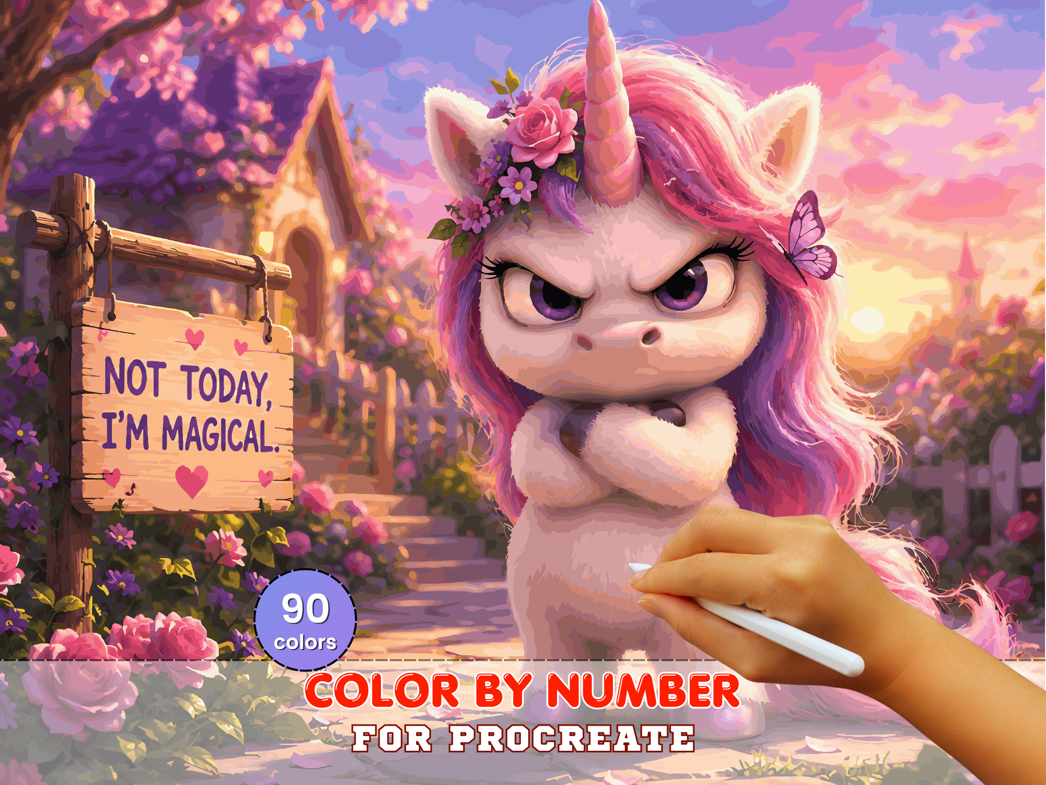 Grumpy Unicorn Paint by Number for Procreate – Funny Magical Fantasy Character | Digital Download