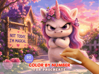 Grumpy Unicorn Paint by Number for Procreate – Funny Magical Fantasy Character | Digital Download