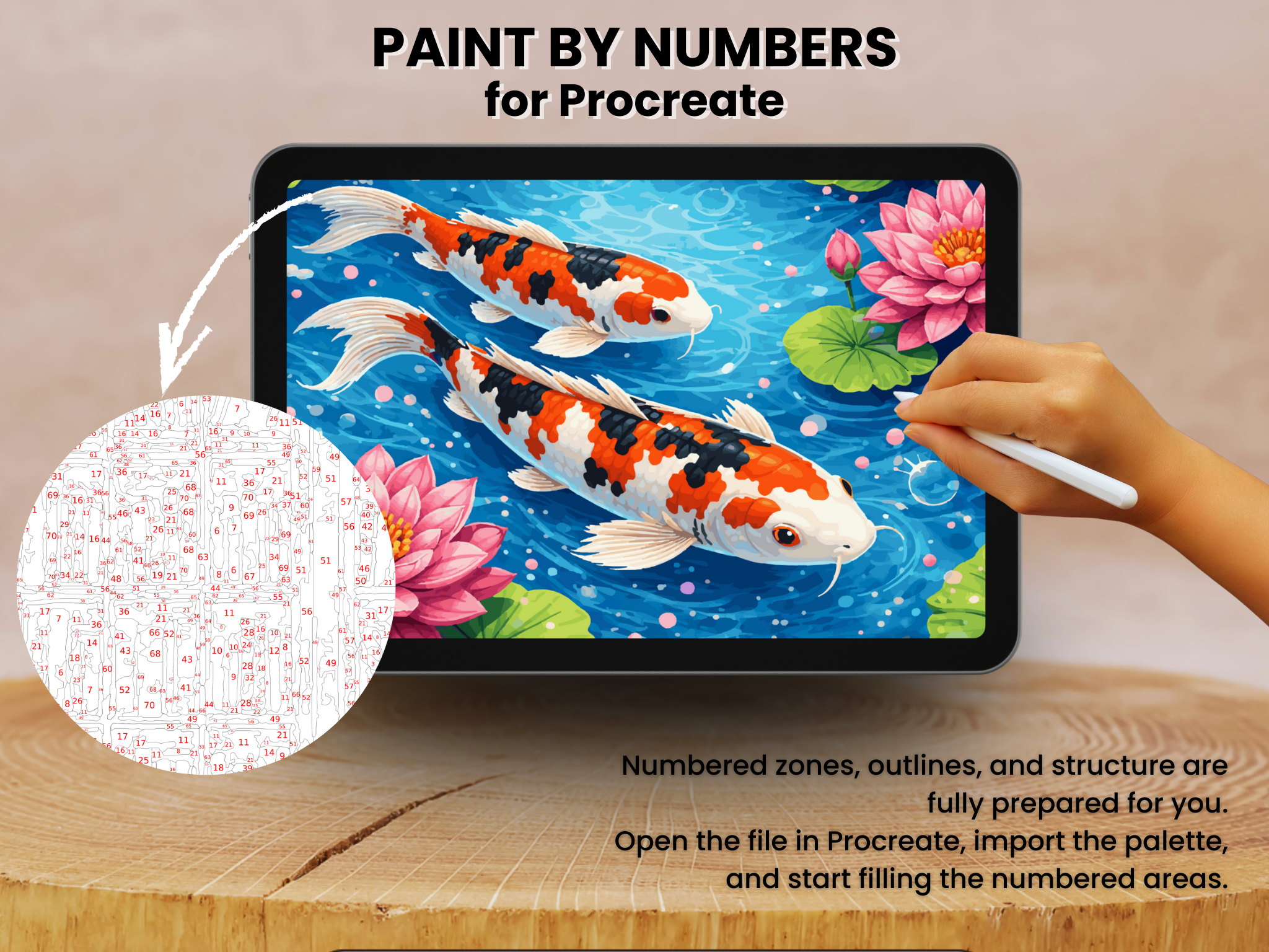 Koi Fish Paint by Number for Procreate – Japanese Pond Art | Digital Download