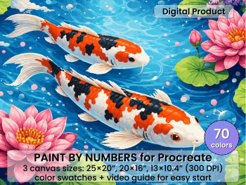 Koi Fish Paint by Number for Procreate – Japanese Pond Art | Digital Download