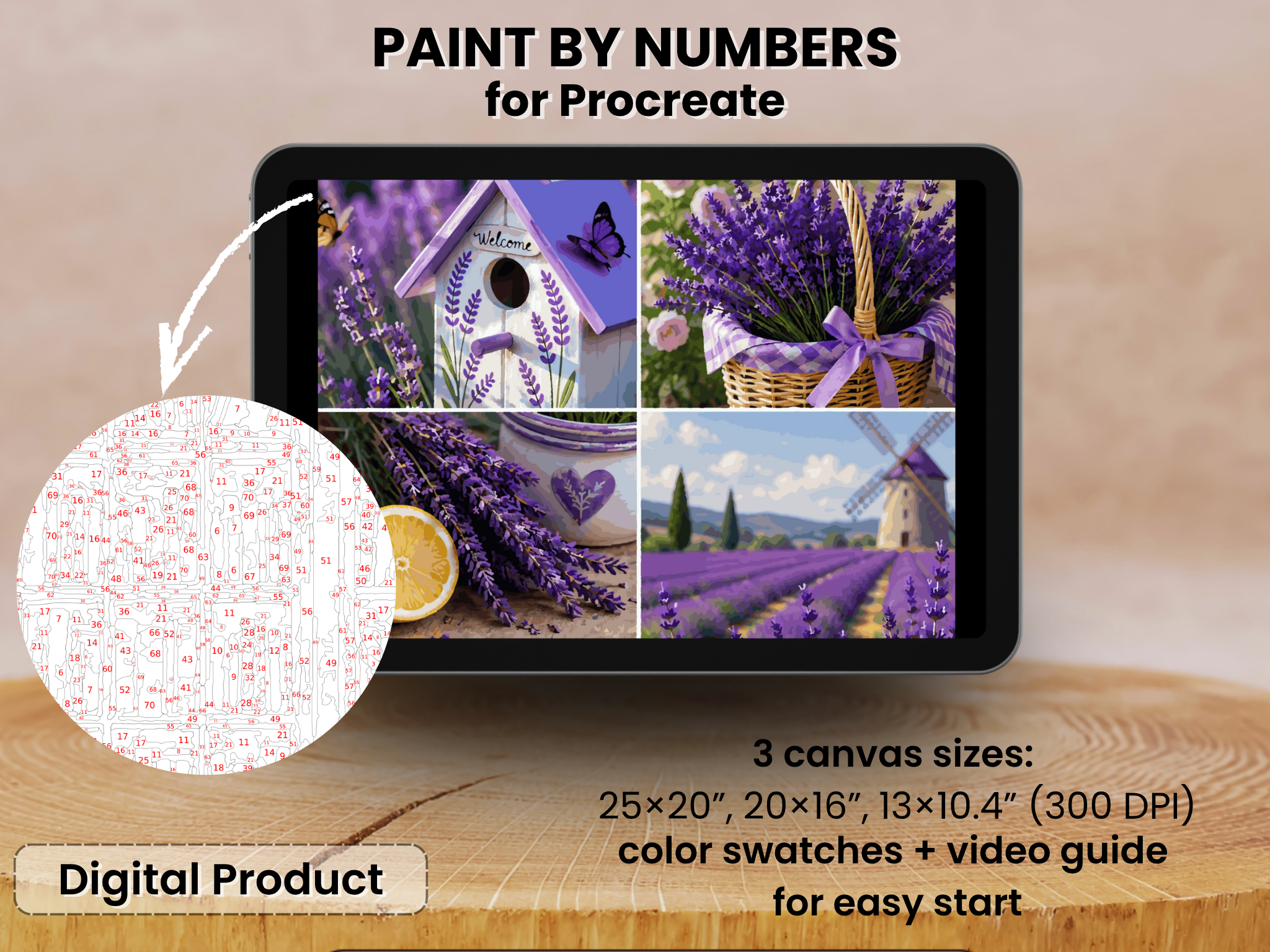 Lavender Dreams Paint by Number Bundle for Procreate – Provence Fields and Cottage Lavender Collection | Digital Download
