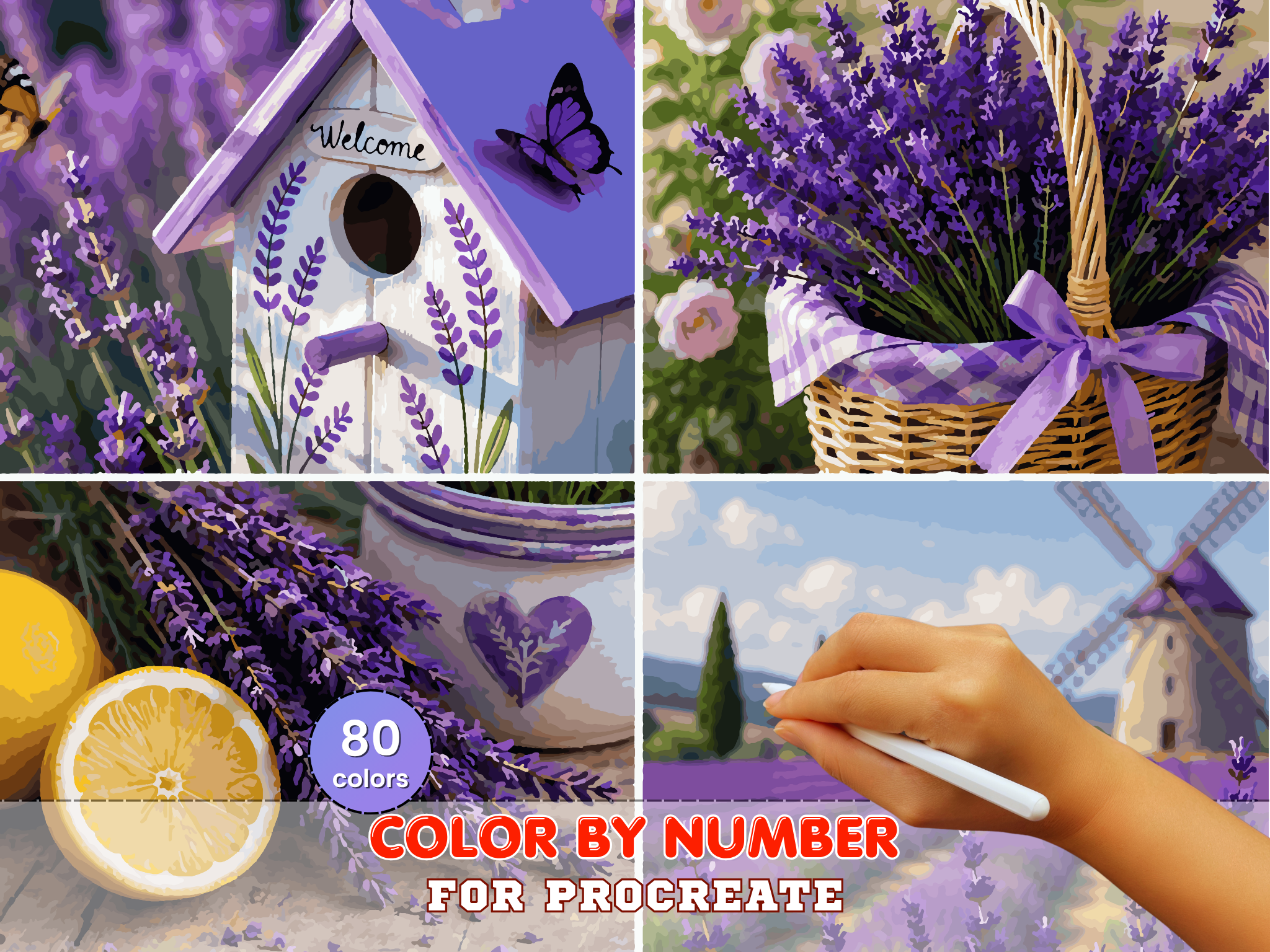 Lavender Dreams Paint by Number Bundle for Procreate – Provence Fields and Cottage Lavender Collection | Digital Download