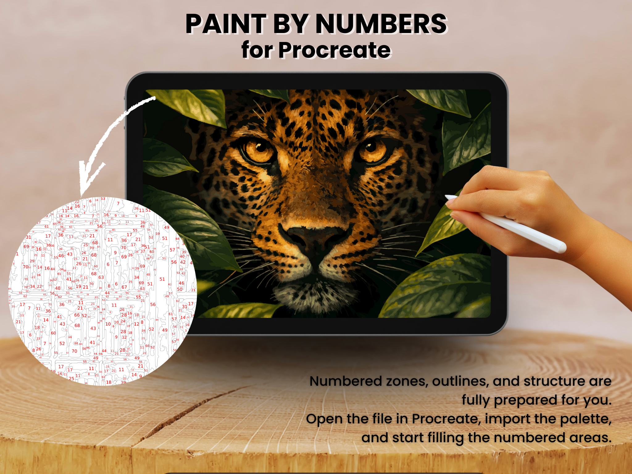 Leopard Color by Number for Procreate, Jungle Animal Art (Digital Download)