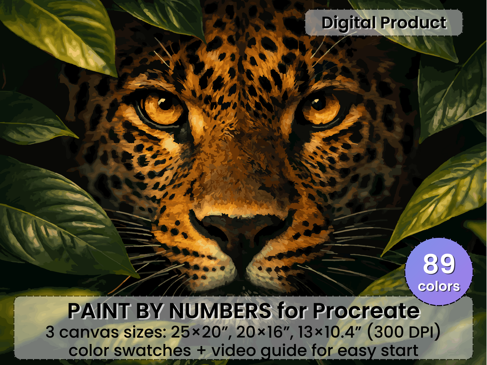 Leopard Color by Number for Procreate, Jungle Animal Art (Digital Download)