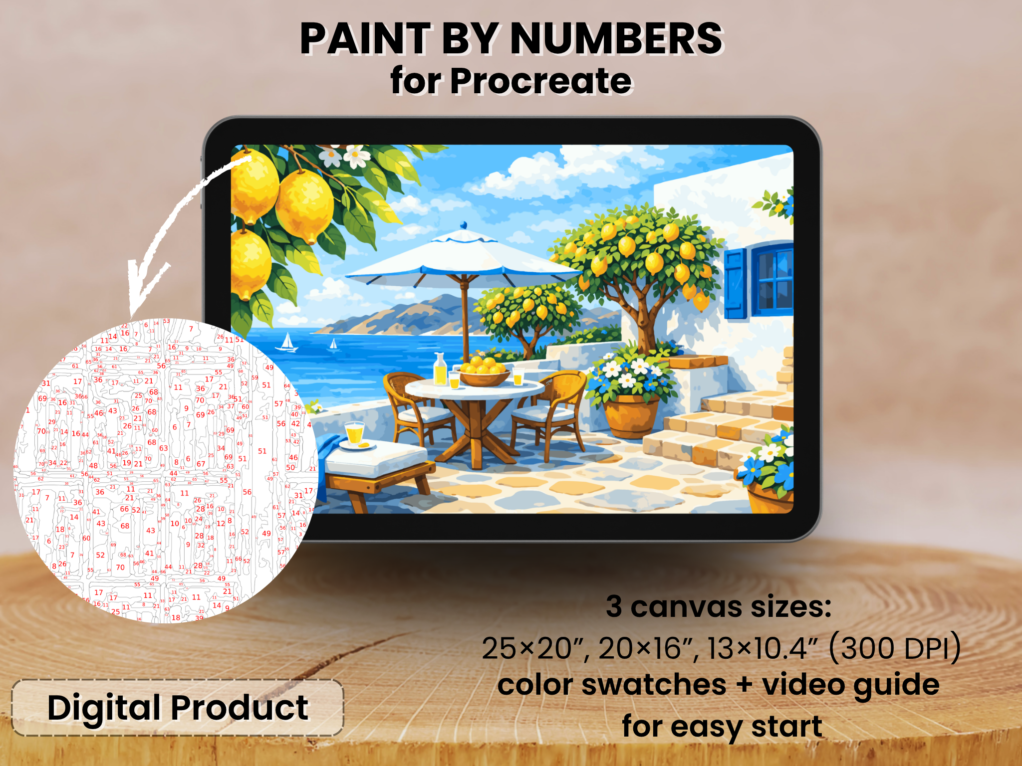 Mediterranean Lemon Terrace Paint by Number for Procreate – Sunny Coastal Scene | Digital Download