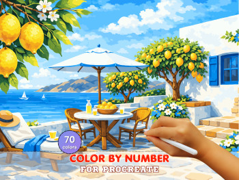 Mediterranean Lemon Terrace Paint by Number for Procreate – Sunny Coastal Scene | Digital Download