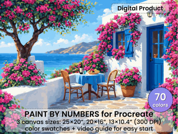 Mediterranean Terrace Paint by Number, Procreate iPad Art (Digital Download)