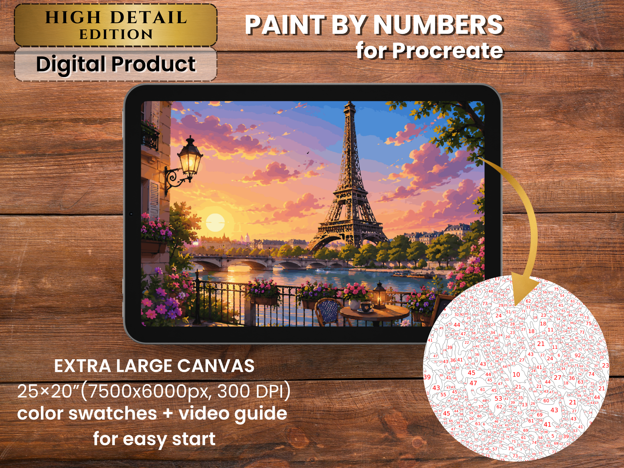Paris Sunset Paint by Number for Procreate – Romantic Eiffel Tower View | Digital Download