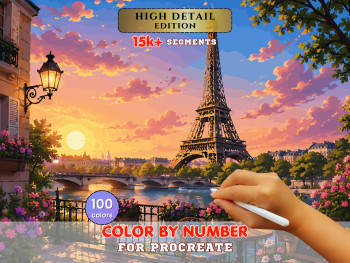 Paris Sunset Paint by Number for Procreate – Romantic Eiffel Tower View | Digital Download