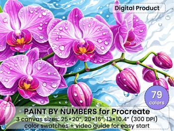 Pink Orchid Paint by Number for Procreate – Floral Macro Art (Digital Download)