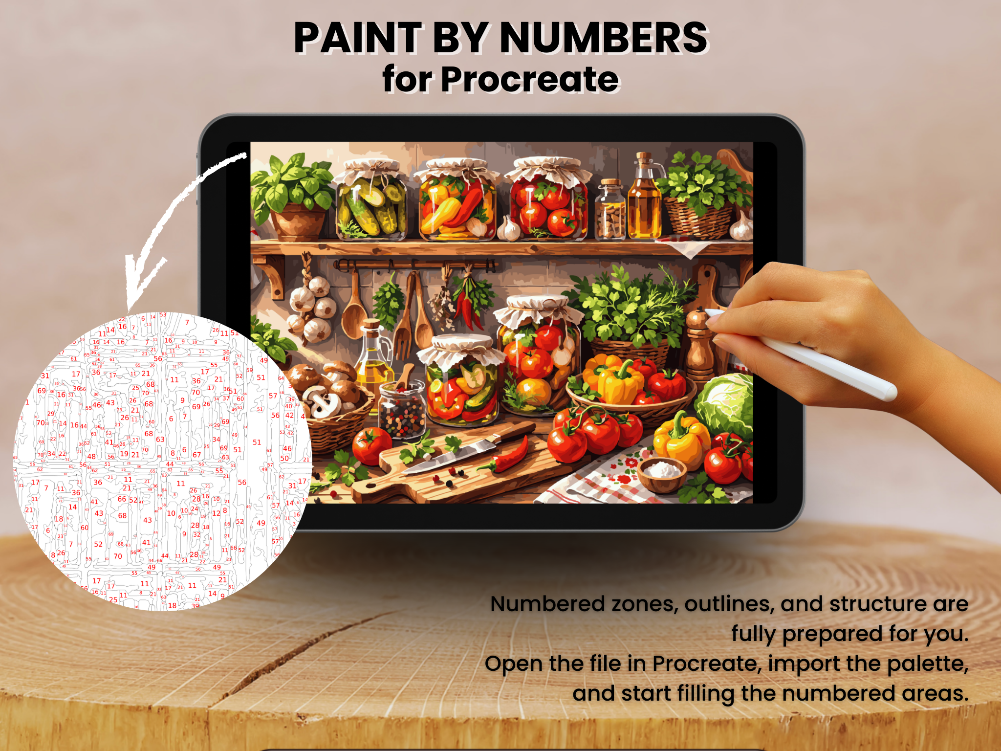 Rustic Kitchen Paint by Number for Procreate – Cozy Farmhouse Vegetables | Digital Download