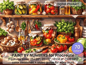 Rustic Kitchen Paint by Number for Procreate – Cozy Farmhouse Vegetables | Digital Download