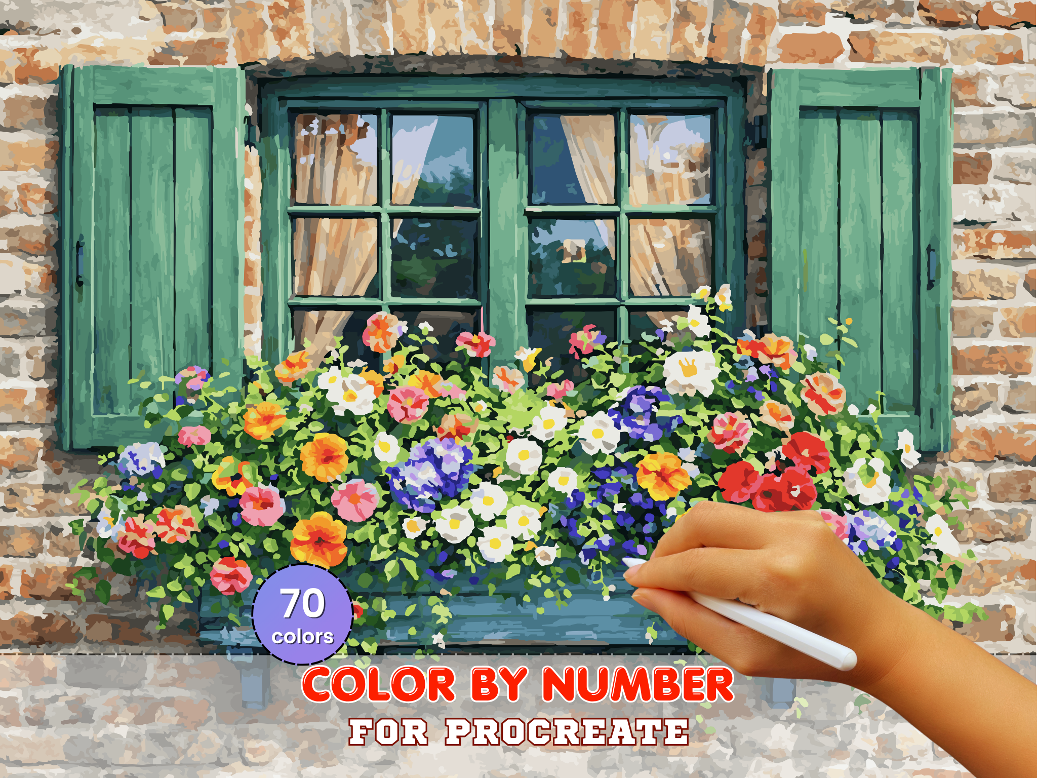 Rustikale Fensterblumen Malen nach Zahlen für Procreate – Charmante Cottage-Kunst | Digitaler Download