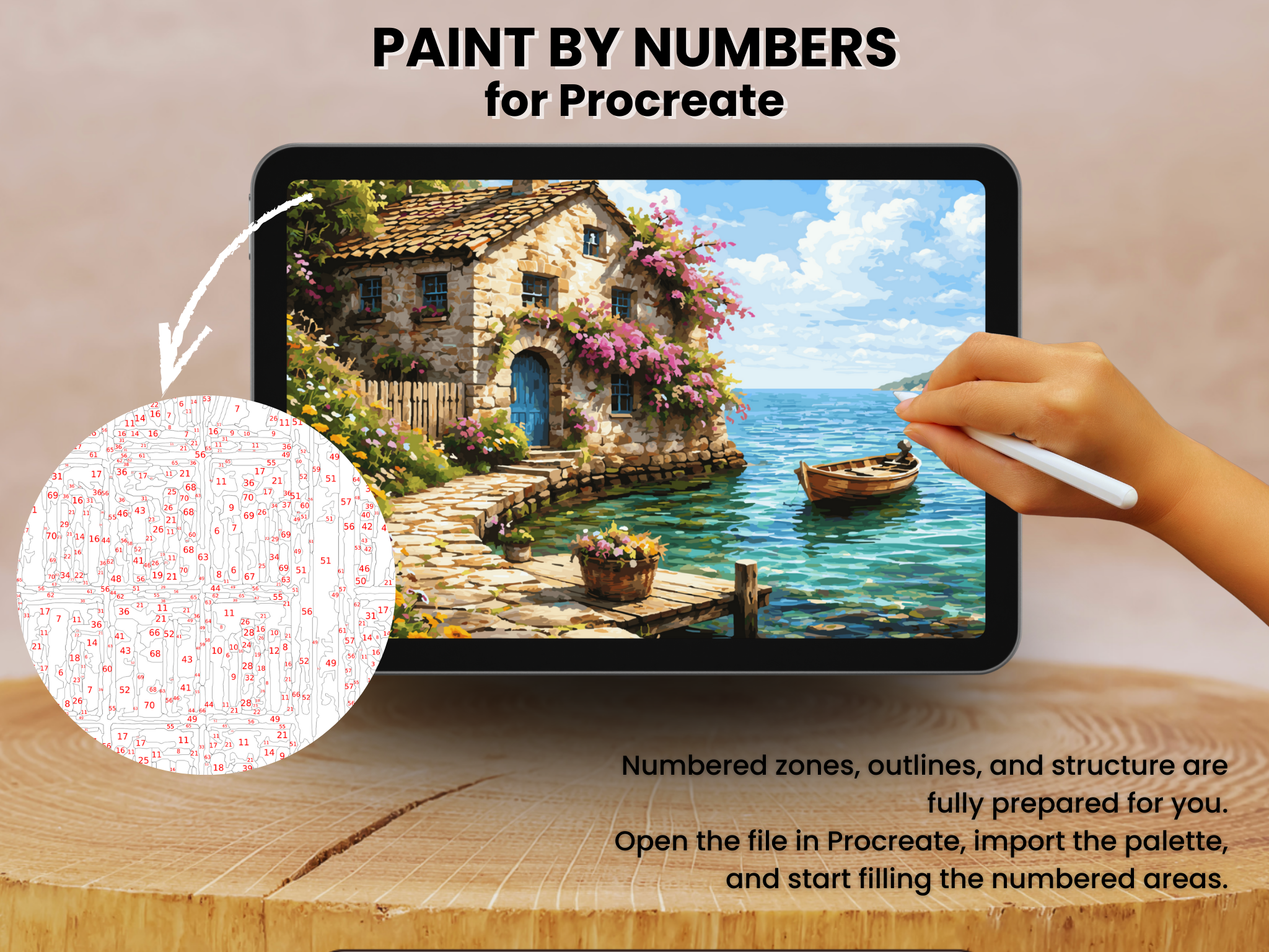 Seaside Stone House Paint by Number for Procreate – Mediterranean Calm | Digital Download