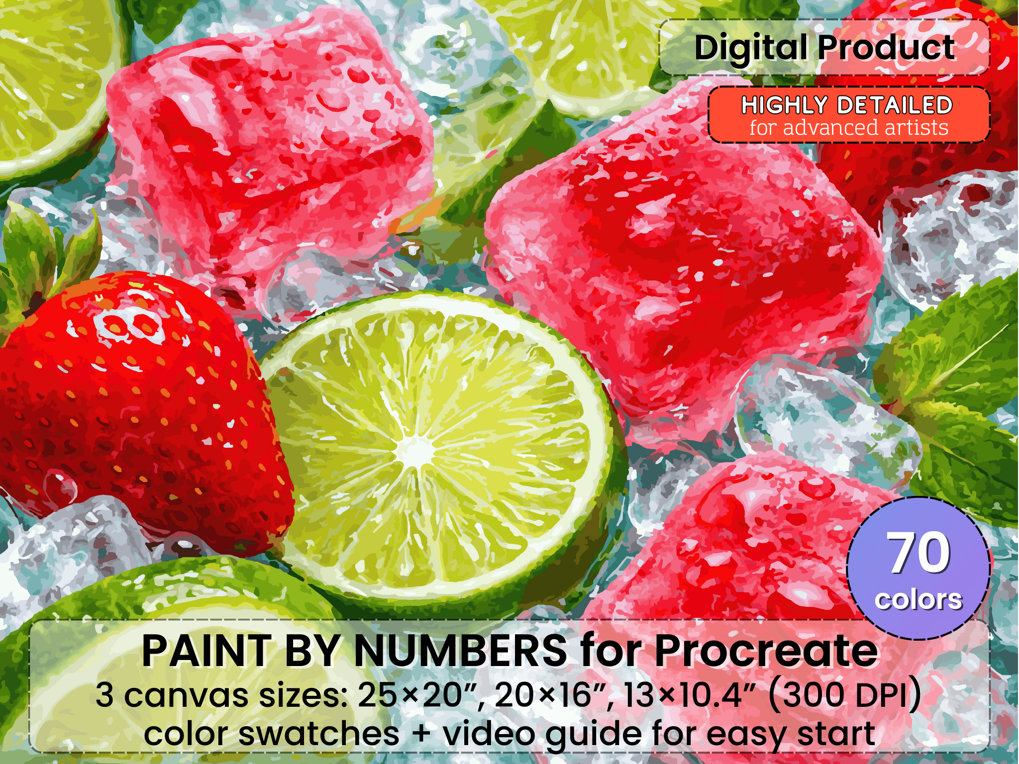 Strawberry Lime Ice Paint by Number for Procreate – Fresh Summer Mood | Digital Download