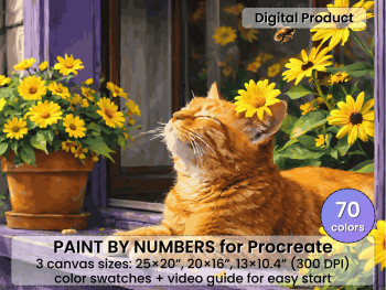 Sunlit Ginger Cat Paint by Number for Procreate – Cozy Garden Mood | Digital Download