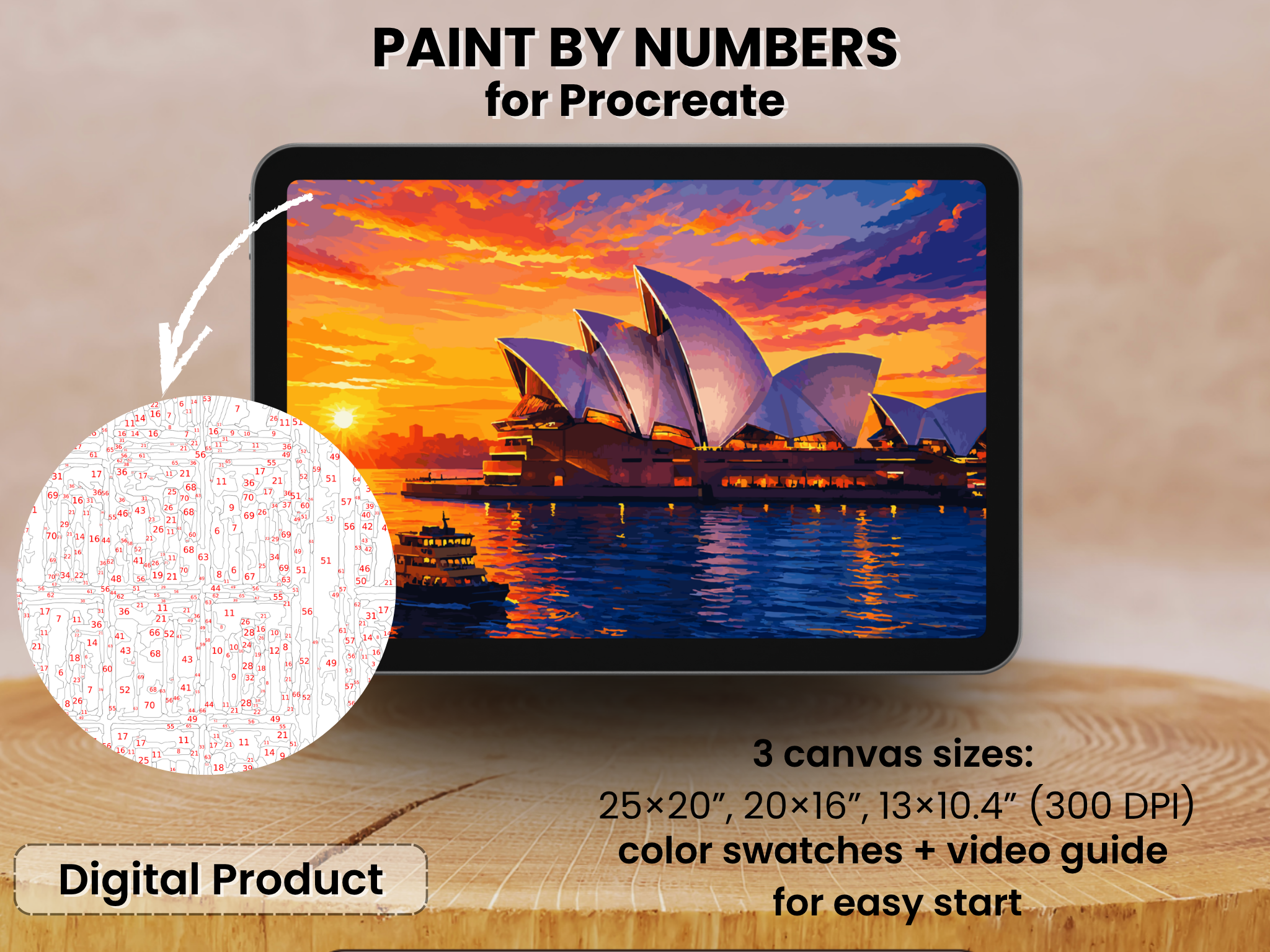Sydney Opera Sunset Paint by Number for Procreate – Vibrant Harbor Cityscape | Digital Download