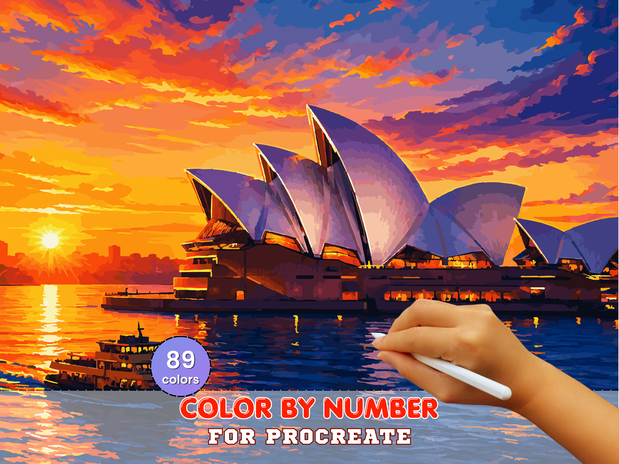 Sydney Opera Sunset Paint by Number for Procreate – Vibrant Harbor Cityscape | Digital Download