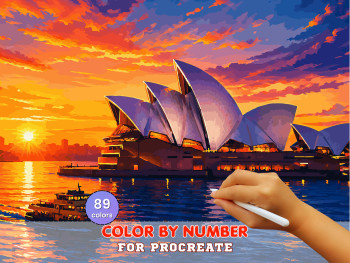 Sydney Opera Sunset Paint by Number for Procreate – Vibrant Harbor Cityscape | Digital Download