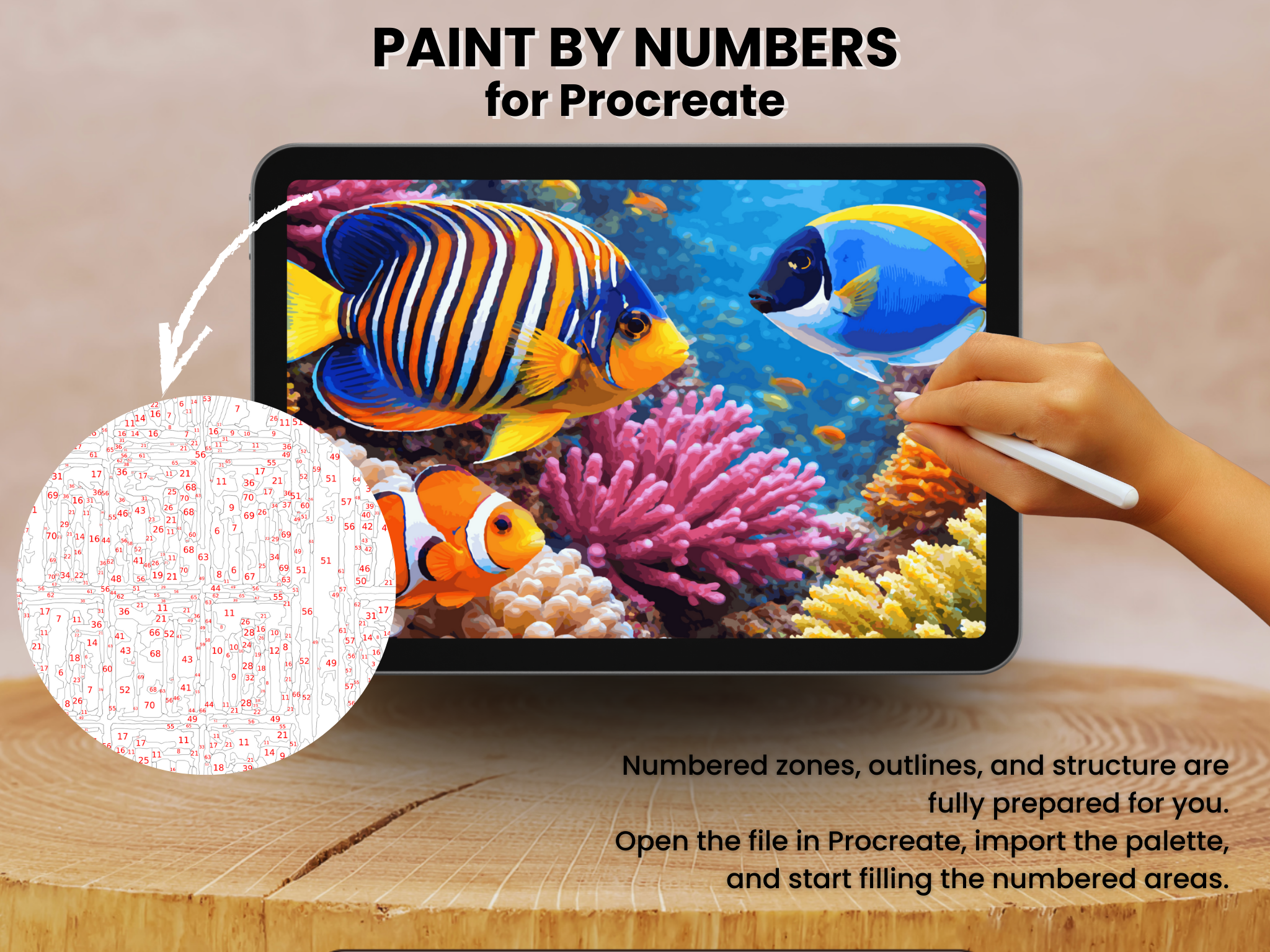 Tropical Reef Fish Paint by Number per Procreate – Atmosfera Oceanica Colorata | Download Digitale